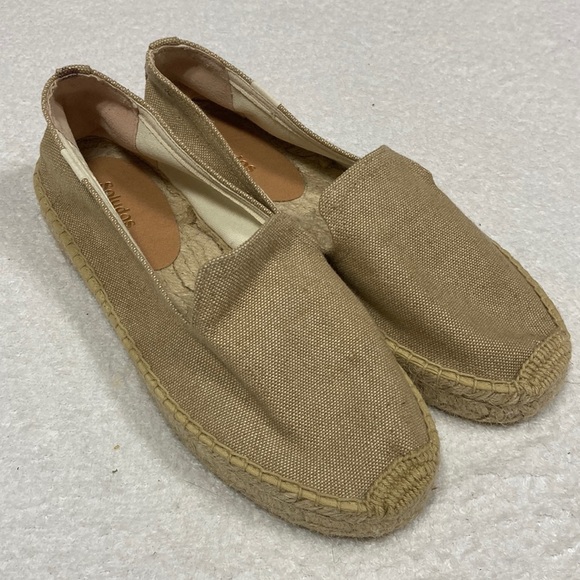 Soludos platform smoking slipper canvas tan size 9 womens - Picture 1 of 8